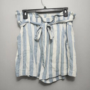 Thread and supply women's paper bag shorts size L blue and cream 100% lyocell